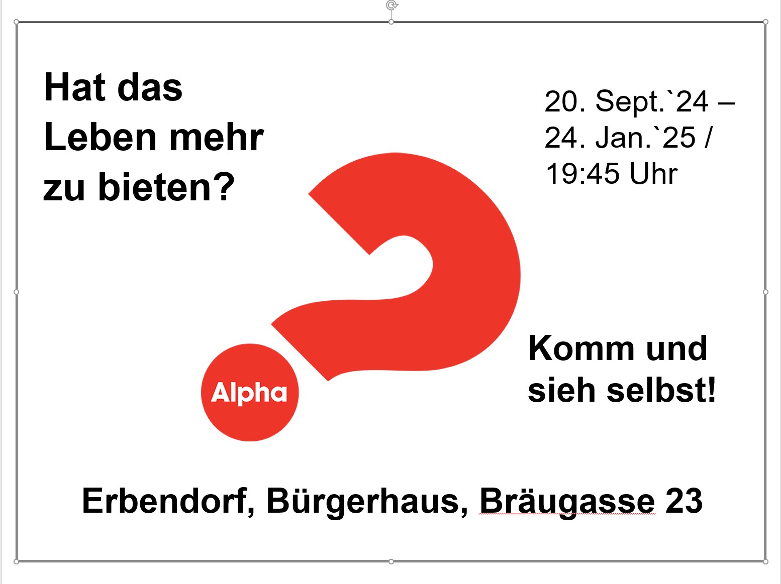 Alphakurs-Start in Erbendorf / 20. September!